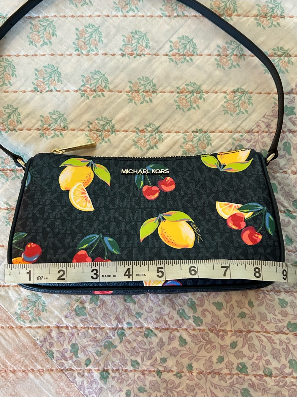 MICHAEL KORS Jet Set Fruit Print MK Logo Medium Pouchette In ADMIRAL BLUE NWT - Picture 5 of 13